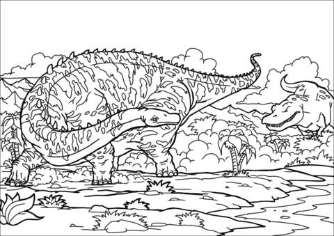 Diplodocus And T Rex Coloring Page